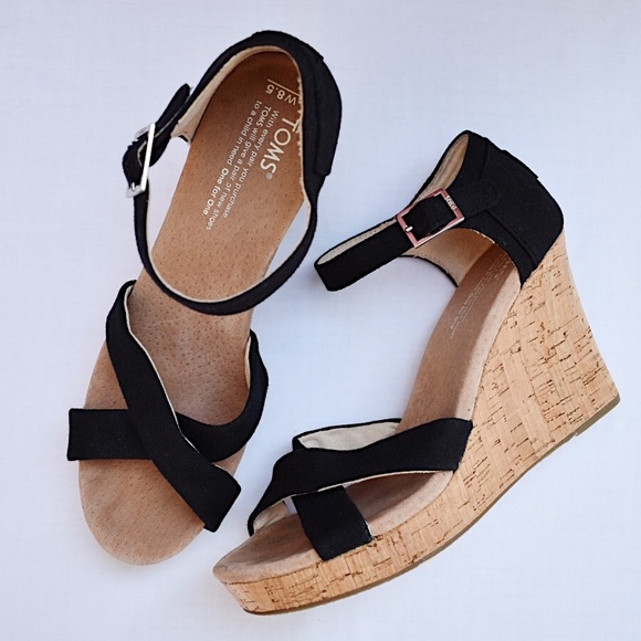 black canvas wedge sandals